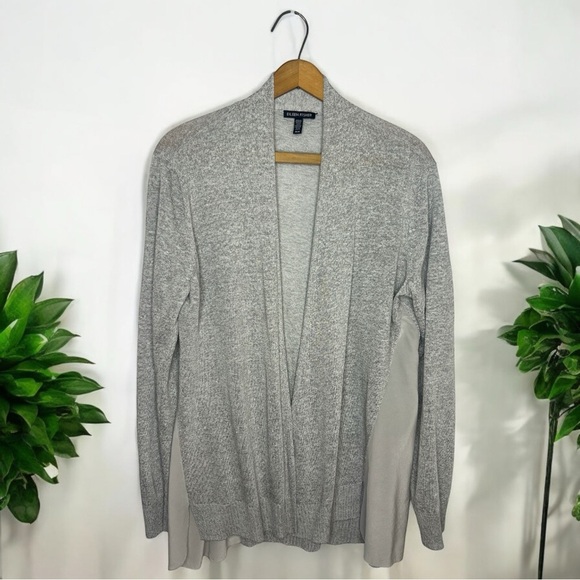 Eileen Fisher Lightweight Linen Blend Cardigan Gray Silk Accent Minimalist Style - Picture 1 of 13